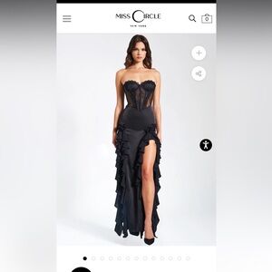 Miss Circle New York Talia Black Satin Lace Corset Maxi Dress